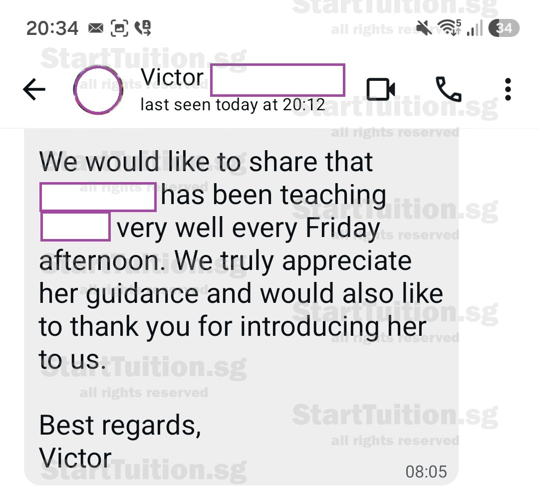 Screenshot of Parent's Testimonial for Pri 3 English tuition